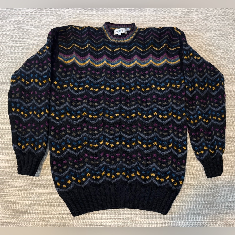 Saks Fifth‎ Avenue VTG Wool multicolor fair isle style chunky knit sweater men M